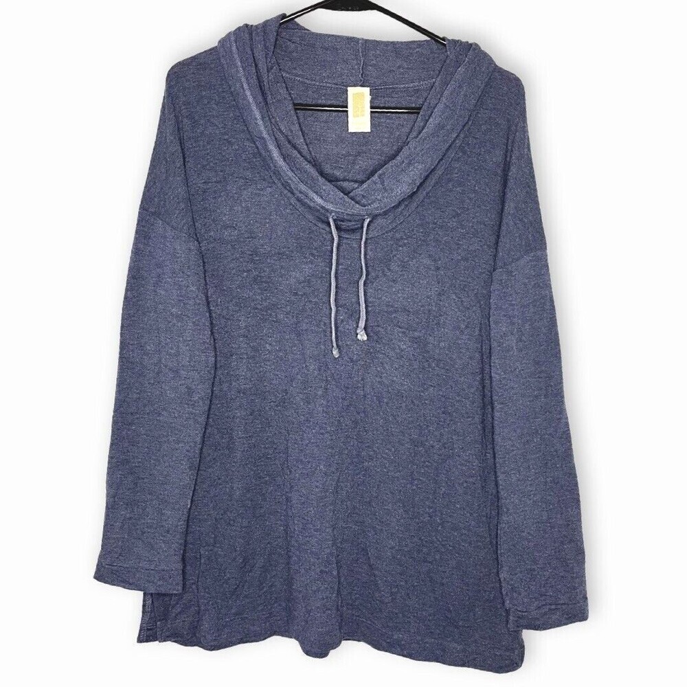 Freeloader Womens Sweatshirt Small Blue Funnel-Neck Relaxed Stretch Pullover